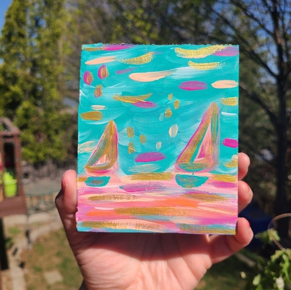 🆕️Storybook Sailing - Sailboat Series Original Painting Ocean Art Maximalism